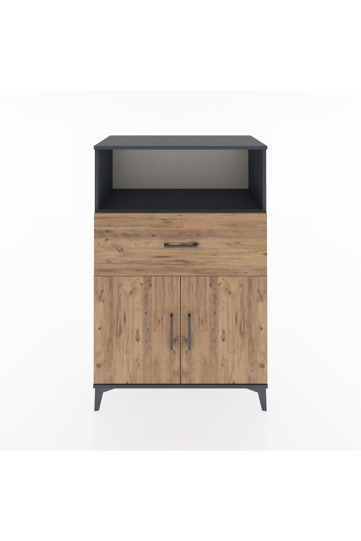 Hyperion Dolap 2 Raflı Tek Çekmeceli 2 Kapaklı 88x44x134 Antrasit-Çam