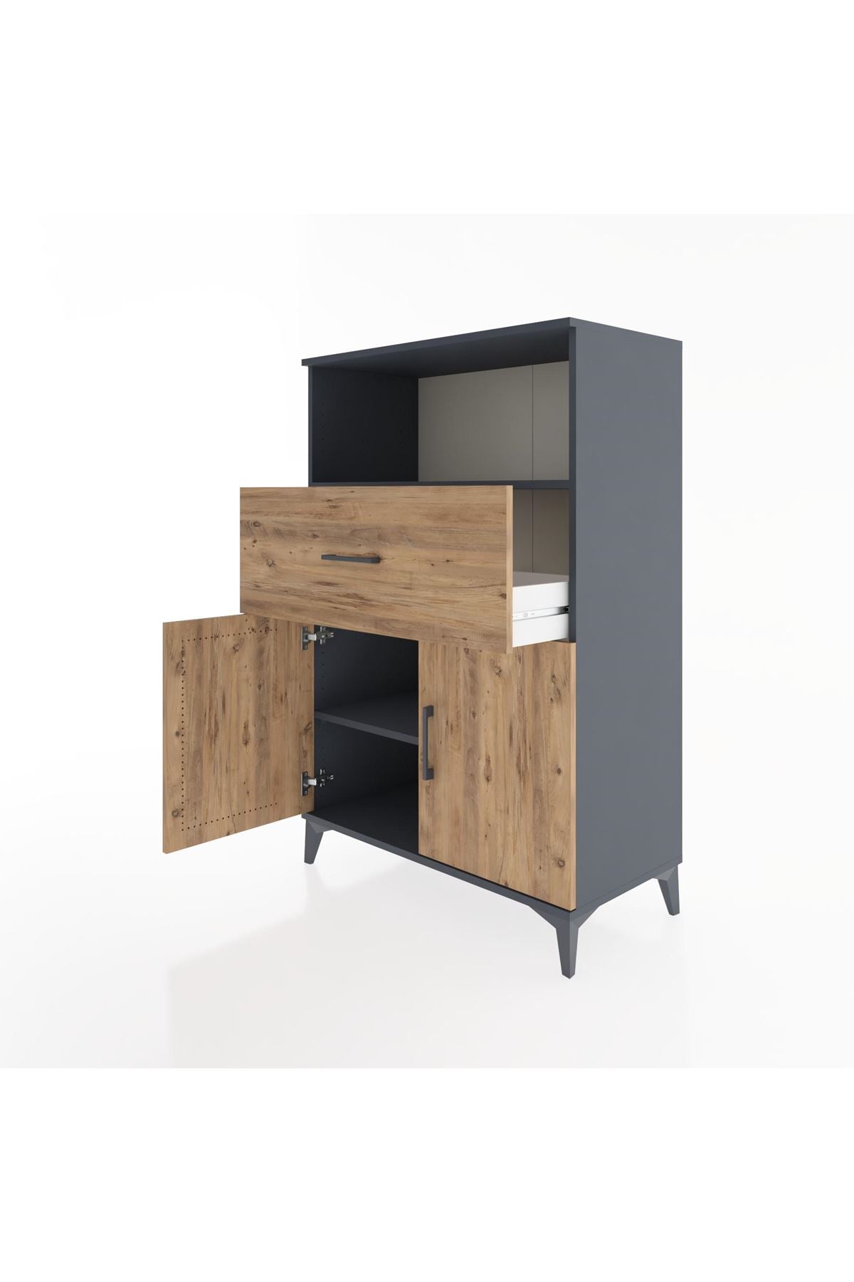 Hyperion Dolap 2 Raflı Tek Çekmeceli 2 Kapaklı 88x44x134 Antrasit-Çam