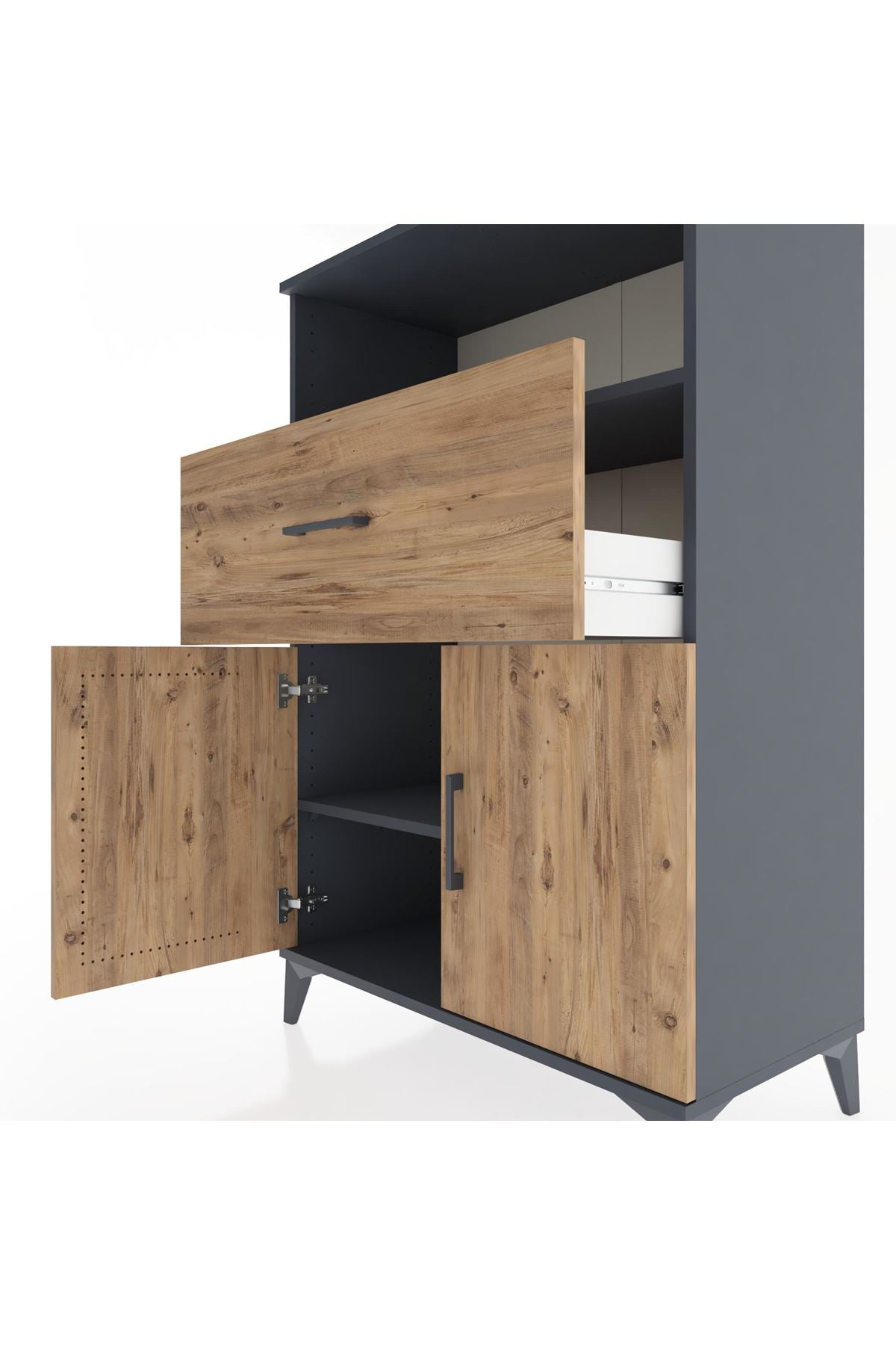 Hyperion Dolap 2 Raflı Tek Çekmeceli 2 Kapaklı 88x44x134 Antrasit-Çam