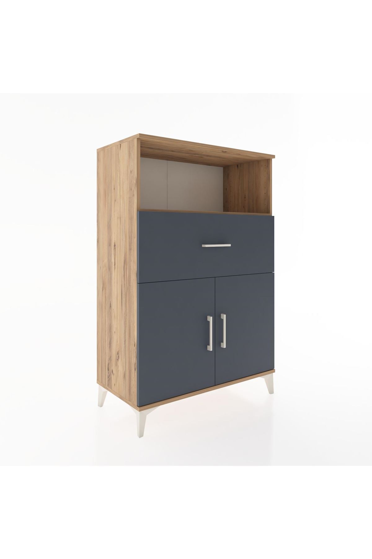 Hyperion Dolap 2 Raflı Tek Çekmeceli 2 Kapaklı 88x44x134 Çam-Antrasit