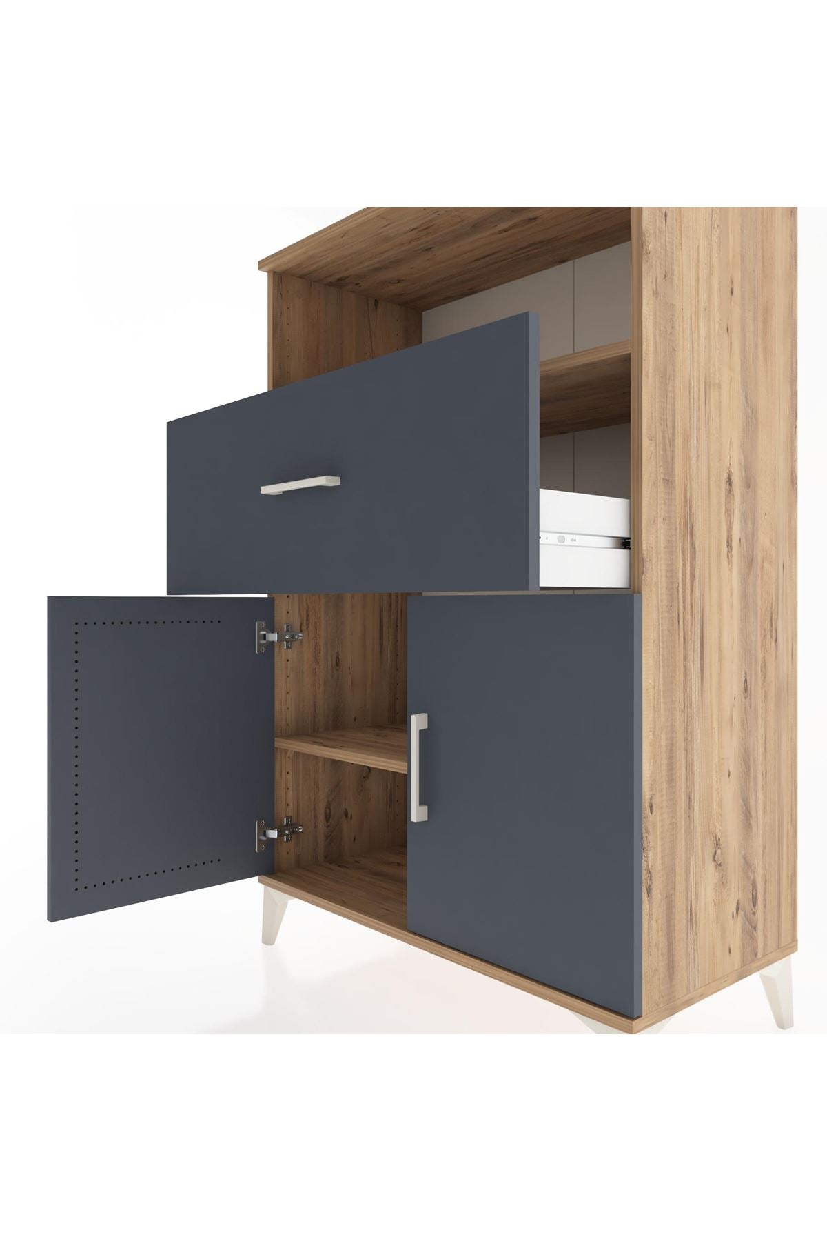 Hyperion Dolap 2 Raflı Tek Çekmeceli 2 Kapaklı 88x44x134 Çam-Antrasit