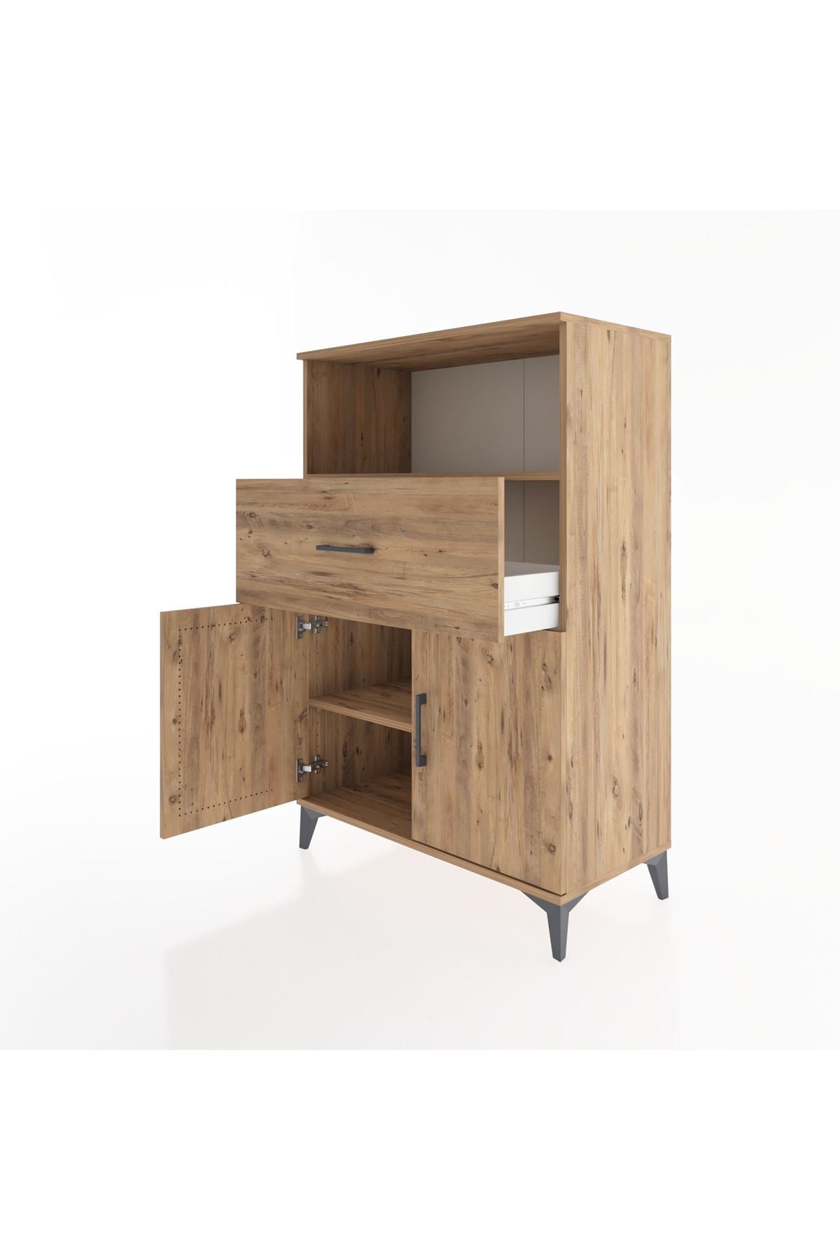 Hyperion Dolap 2 Raflı Tek Çekmeceli 2 Kapaklı 88x44x134 Çam-Çam