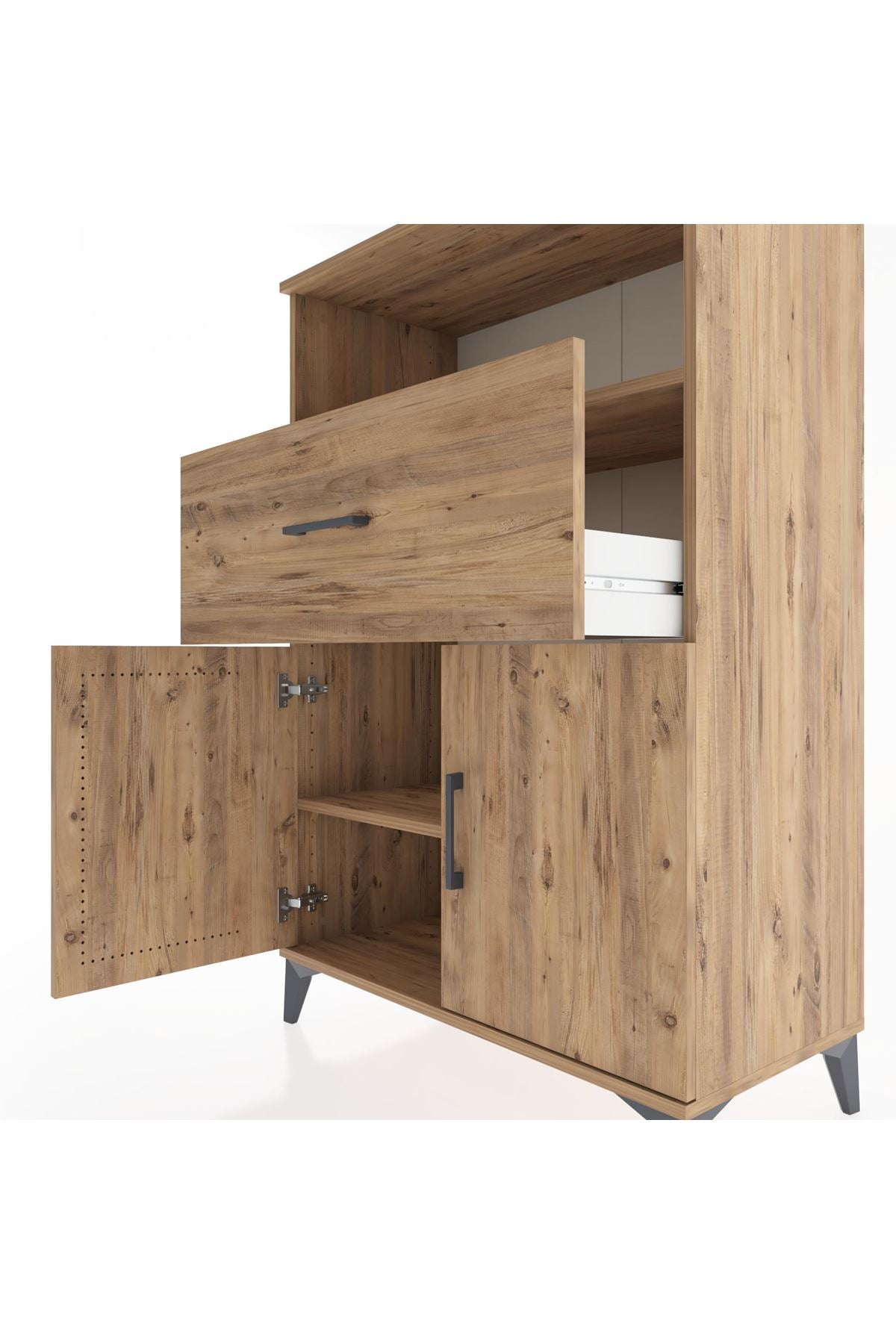 Hyperion Dolap 2 Raflı Tek Çekmeceli 2 Kapaklı 88x44x134 Çam-Çam