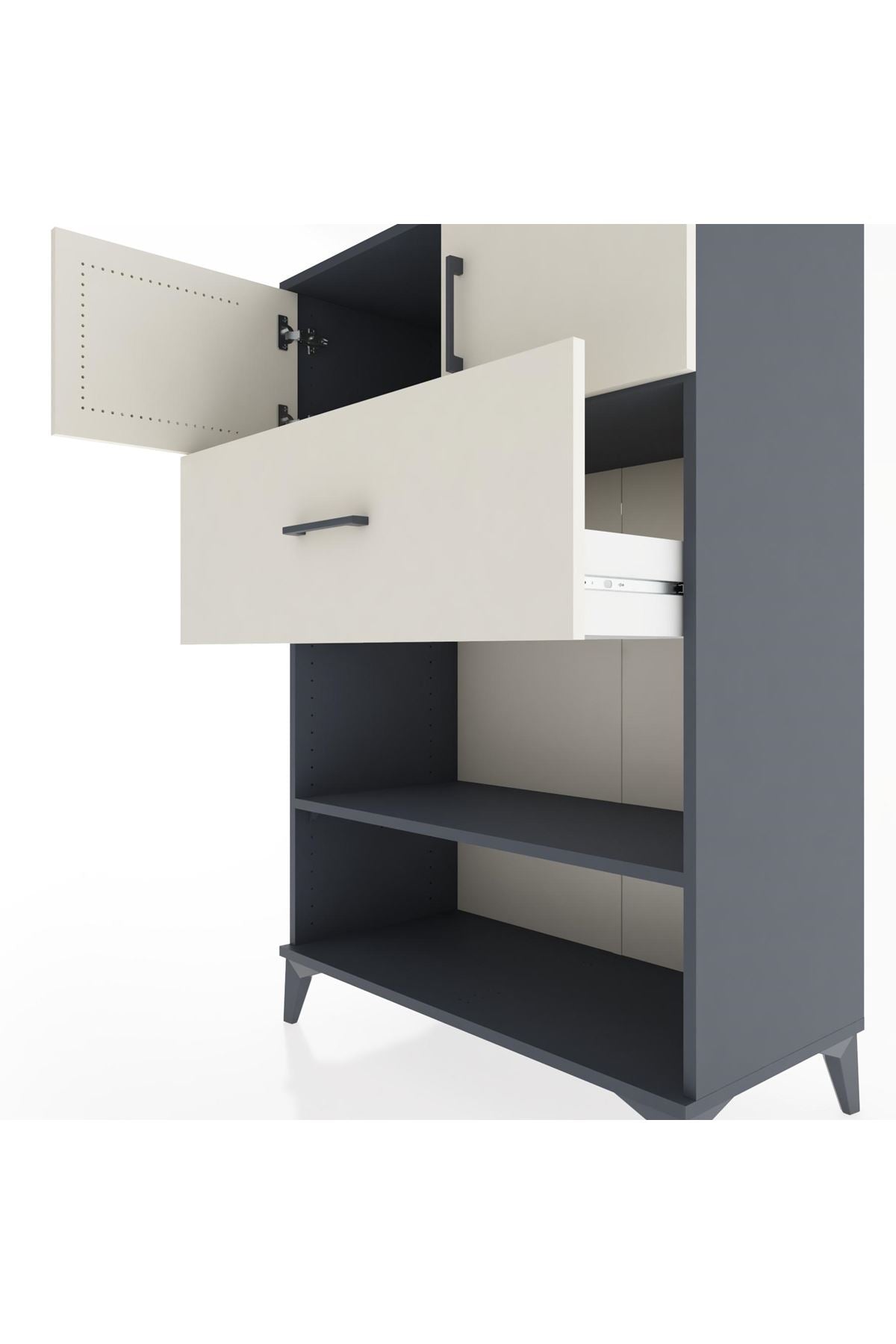 Hyperion Dolap 2 Raflı Tek Çekmeceli 2 Kapaklı 88x44x134 Antrasit-Aytaşı