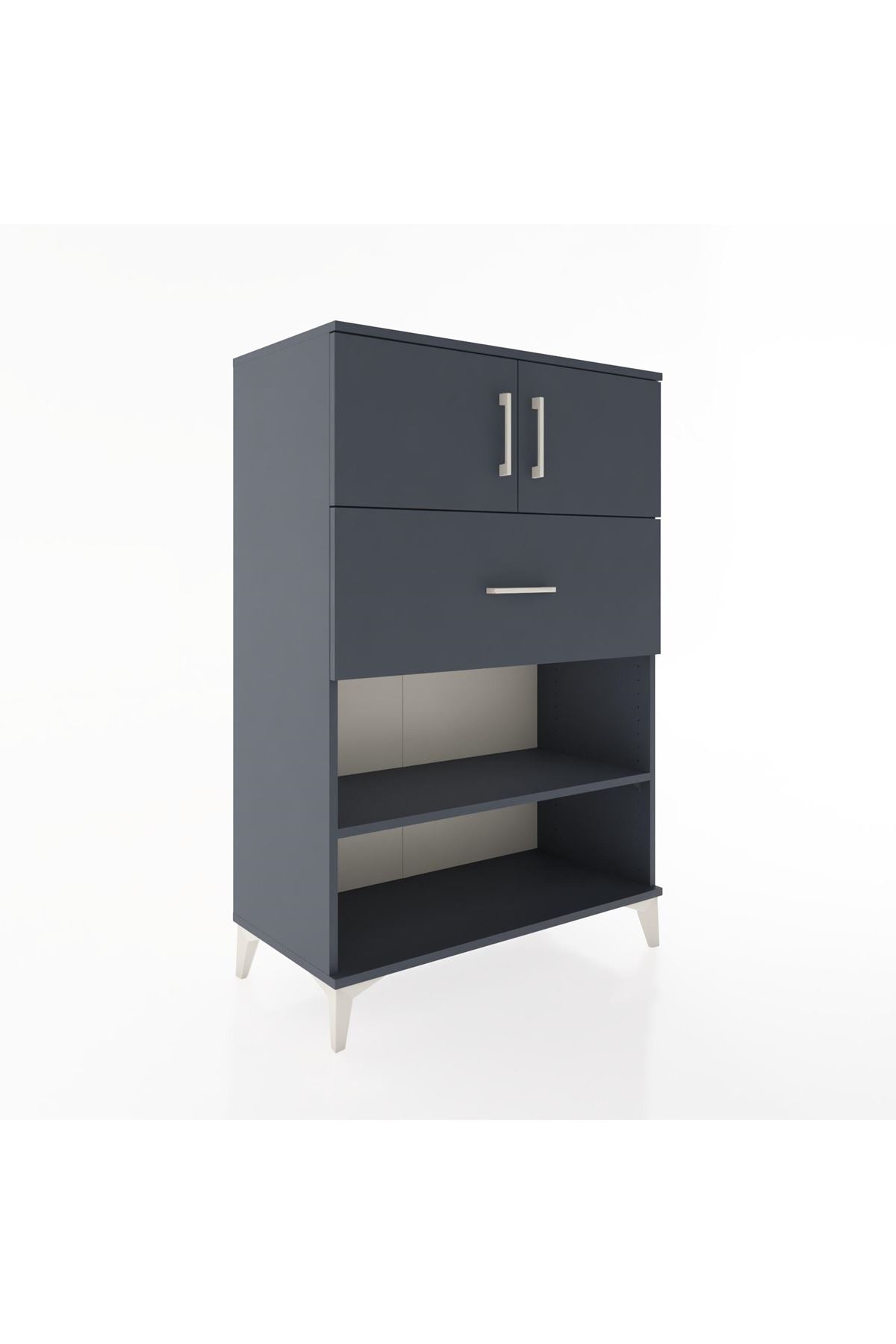 Hyperion Dolap 2 Raflı Tek Çekmeceli 2 Kapaklı 88x44x134 Antrasit-Antrasit