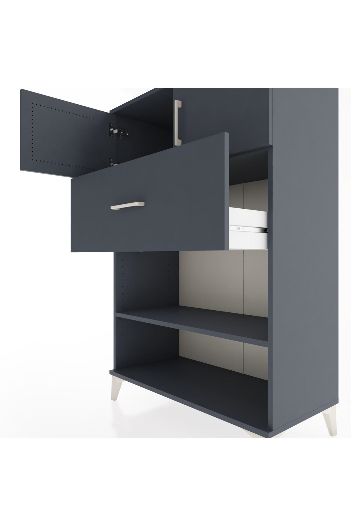 Hyperion Dolap 2 Raflı Tek Çekmeceli 2 Kapaklı 88x44x134 Antrasit-Antrasit