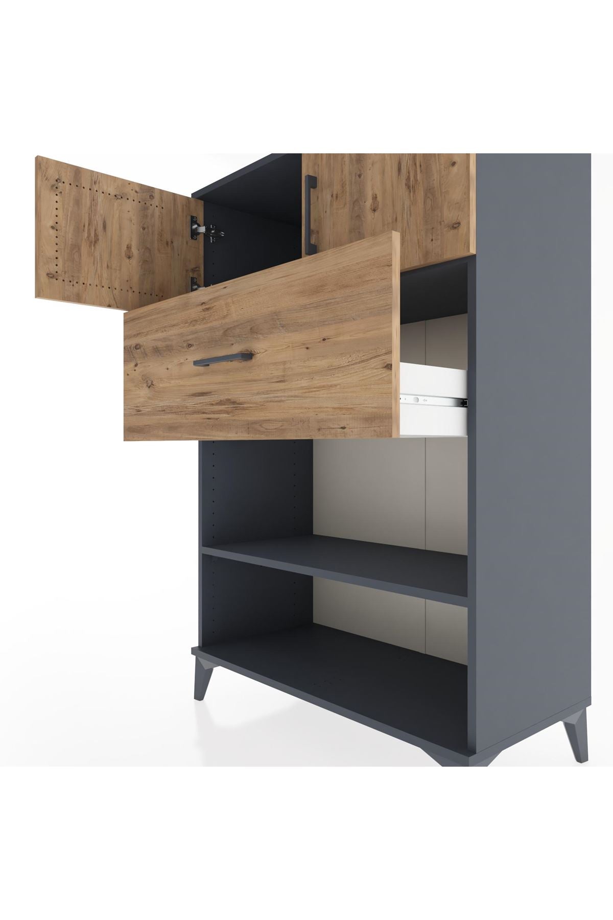 Hyperion Dolap 2 Raflı Tek Çekmeceli 2 Kapaklı 88x44x134 Antrasit-Çam