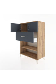 Hyperion Dolap 2 Raflı Tek Çekmeceli 2 Kapaklı 88x44x134 Çam-Antrasit