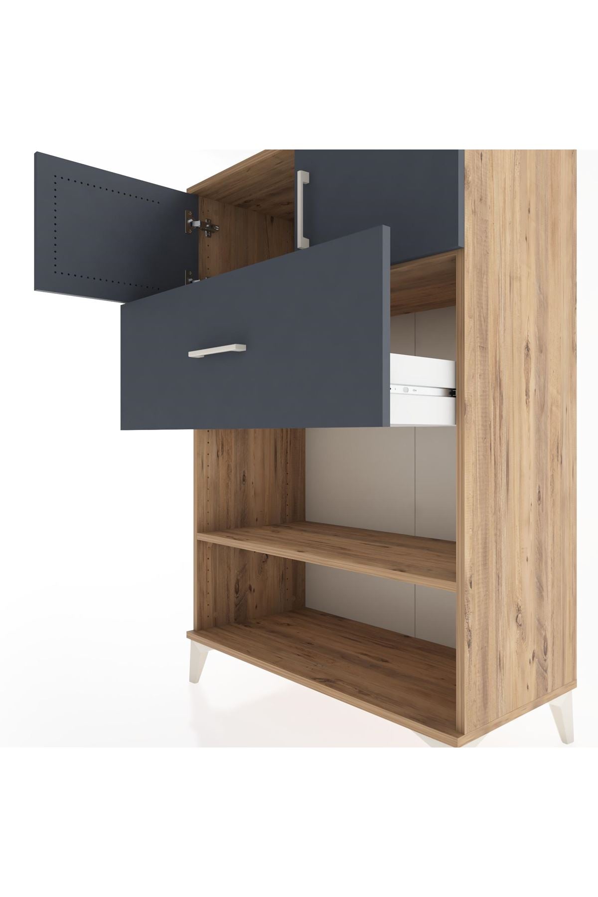 Hyperion Dolap 2 Raflı Tek Çekmeceli 2 Kapaklı 88x44x134 Çam-Antrasit