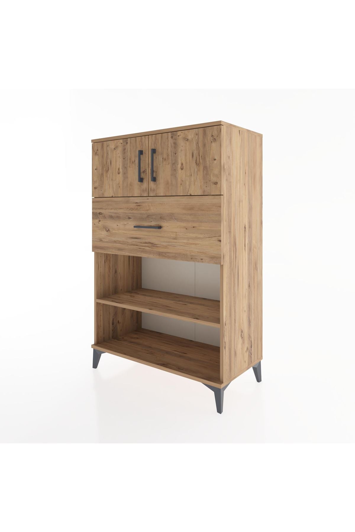 Hyperion Dolap 2 Raflı Tek Çekmeceli 2 Kapaklı 88x44x134 Çam-Çam