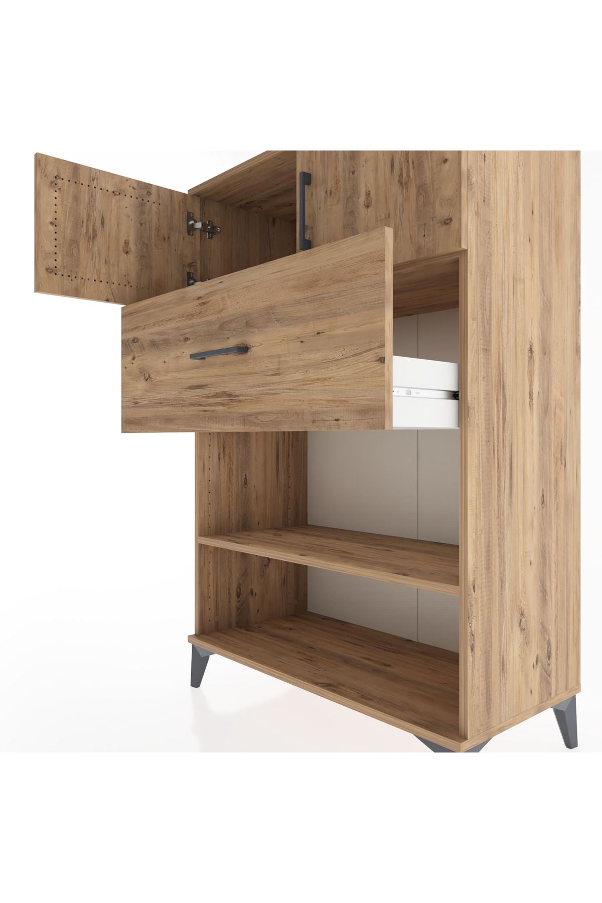 Hyperion Dolap 2 Raflı Tek Çekmeceli 2 Kapaklı 88x44x134 Çam-Çam