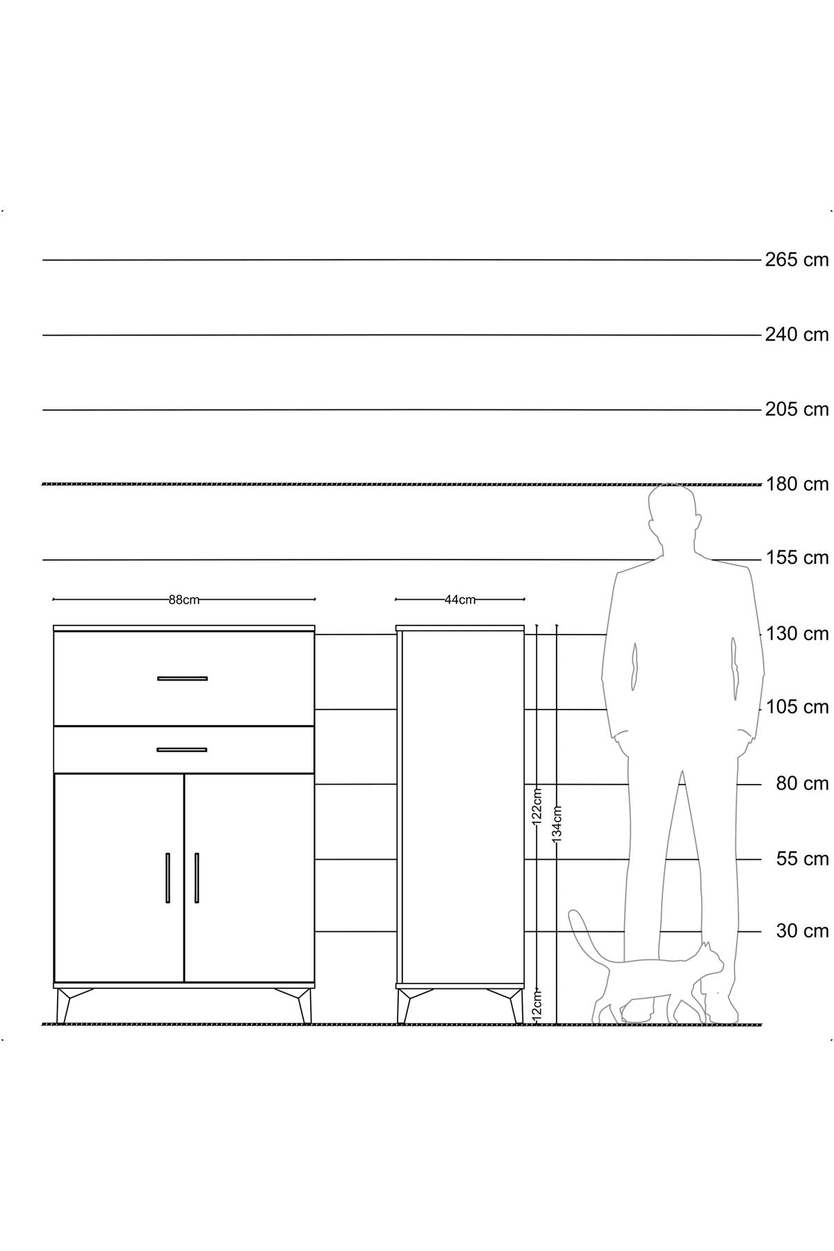 Hyperion Dolap Tek Raflı 2 Çekmeceli 2 Kapaklı 88x44x134 Aytaşı-Antrasit