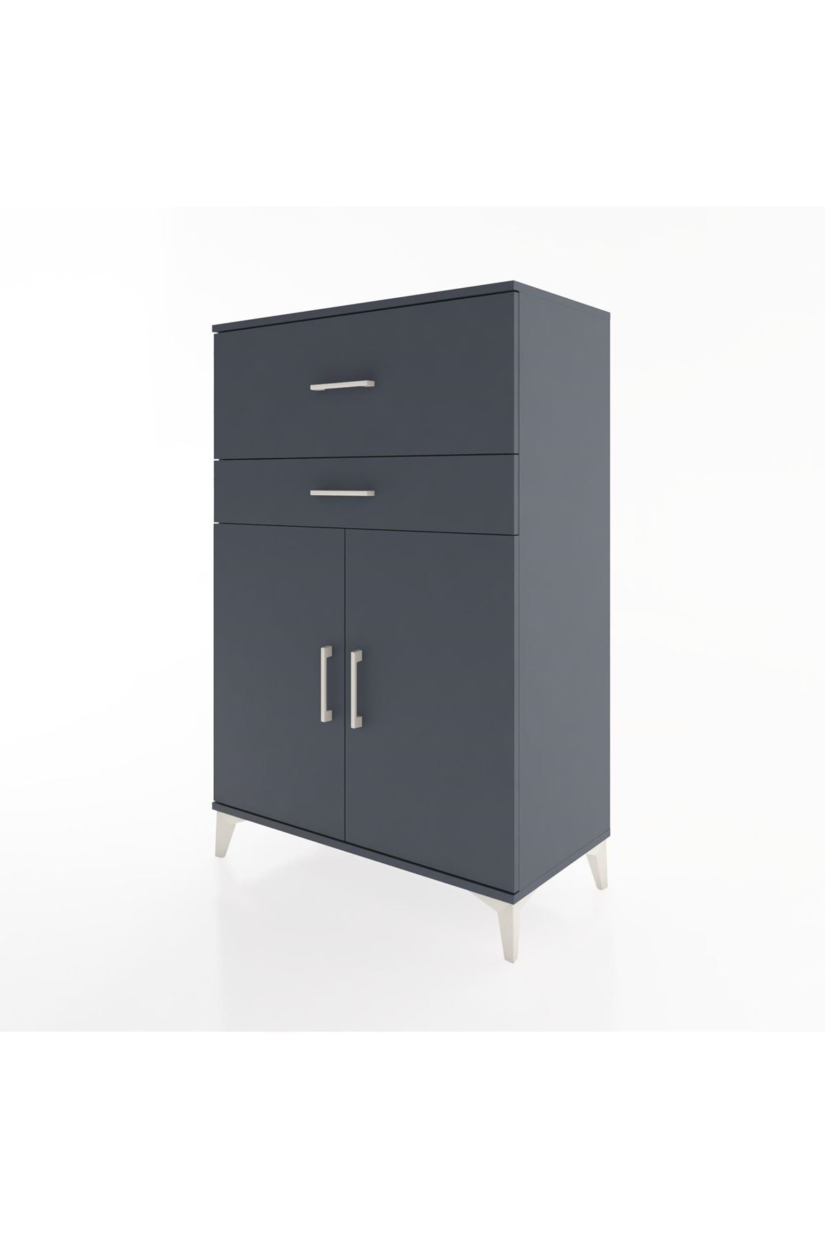Hyperion Dolap Tek Raflı 2 Çekmeceli 2 Kapaklı 88x44x134 Antrasit-Antrasit