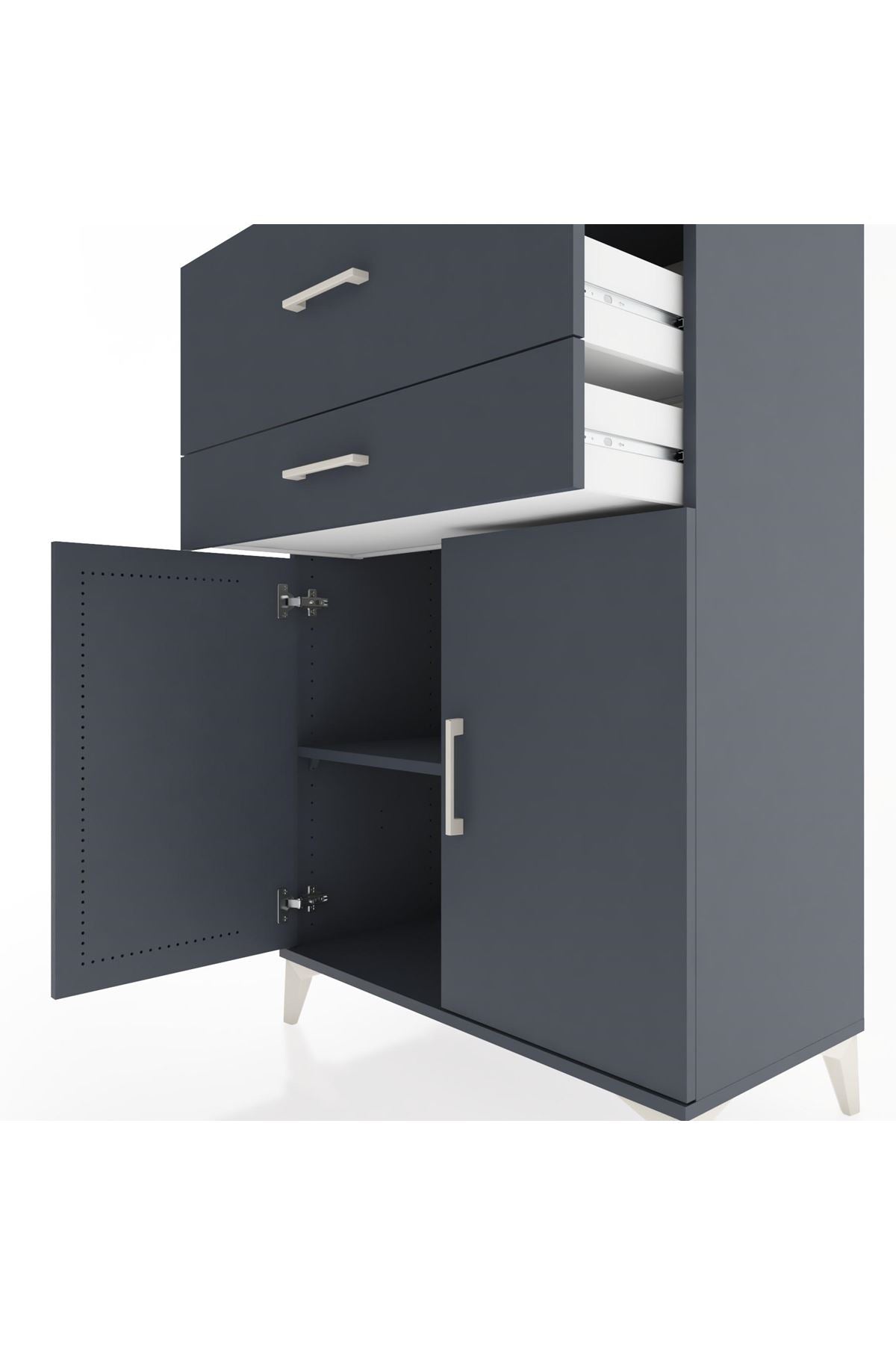 Hyperion Dolap Tek Raflı 2 Çekmeceli 2 Kapaklı 88x44x134 Antrasit-Antrasit