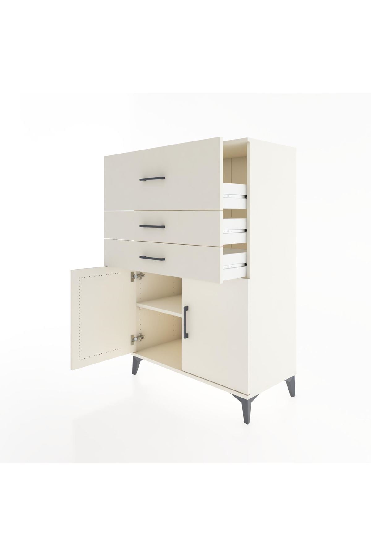 Hyperion Dolap Tek Raflı 3 Çekmeceli 2 Kapaklı 88x44x134 - S51M024V1B