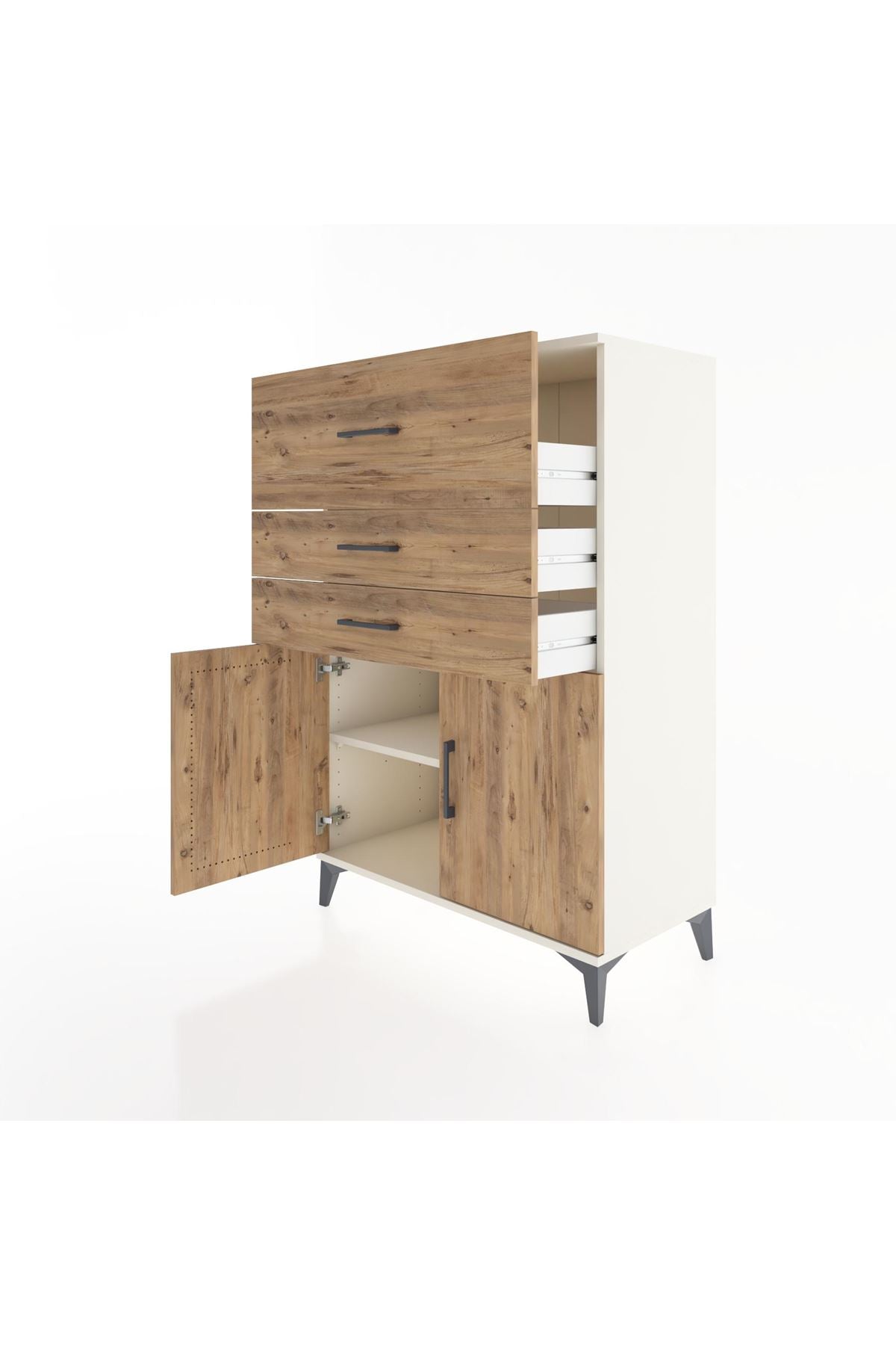 Hyperion Dolap Tek Raflı 3 Çekmeceli 2 Kapaklı 88x44x134 - S51M024V3B