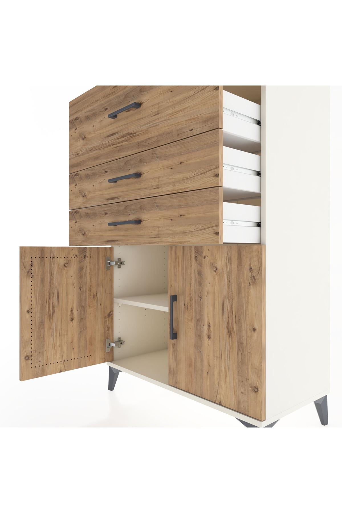 Hyperion Dolap Tek Raflı 3 Çekmeceli 2 Kapaklı 88x44x134 - S51M024V3B