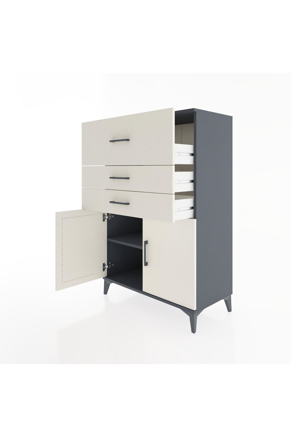 Hyperion Dolap Tek Raflı 3 Çekmeceli 2 Kapaklı 88x44x134 - S51M024V4B