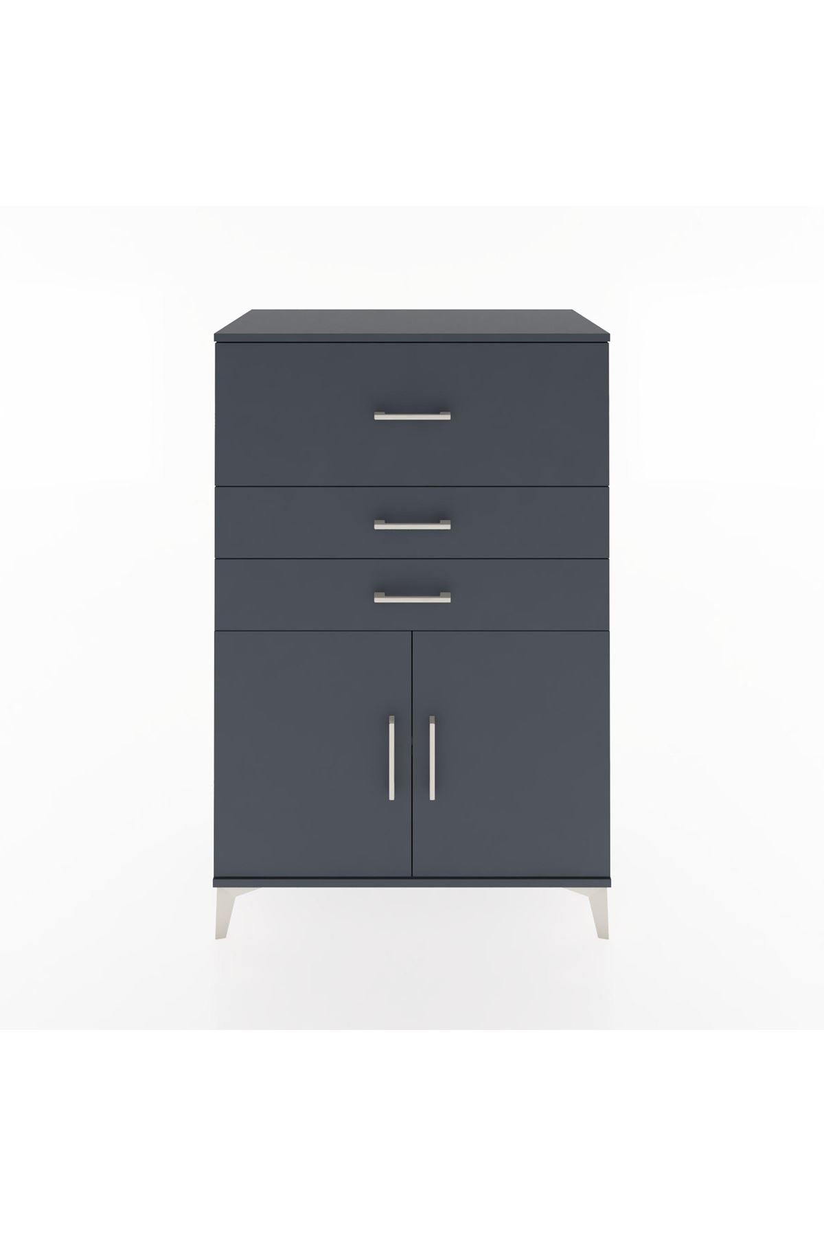 Hyperion Dolap Tek Raflı 3 Çekmeceli 2 Kapaklı 88x44x134 Antrasit-Antrasit