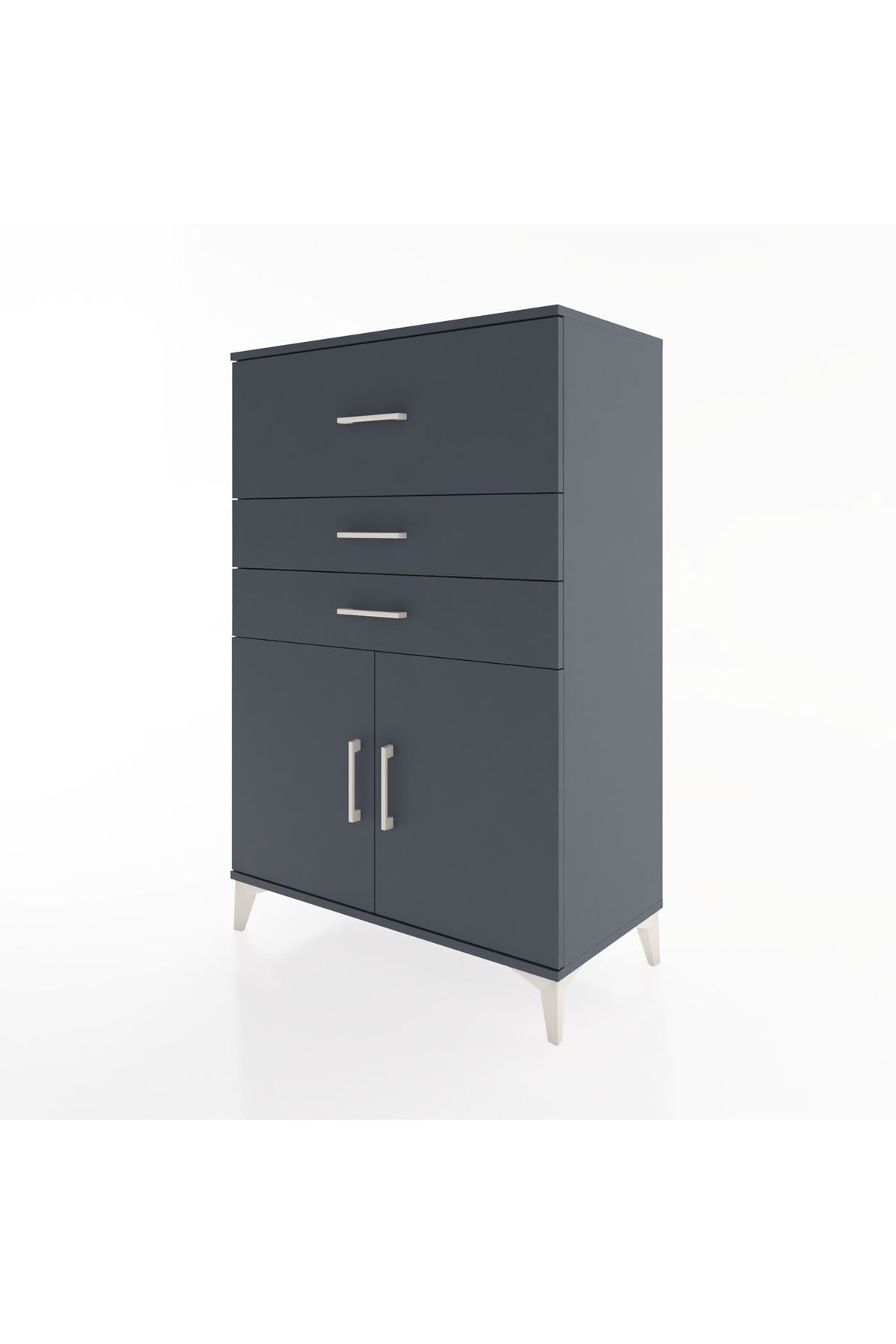 Hyperion Dolap Tek Raflı 3 Çekmeceli 2 Kapaklı 88x44x134 Antrasit-Antrasit