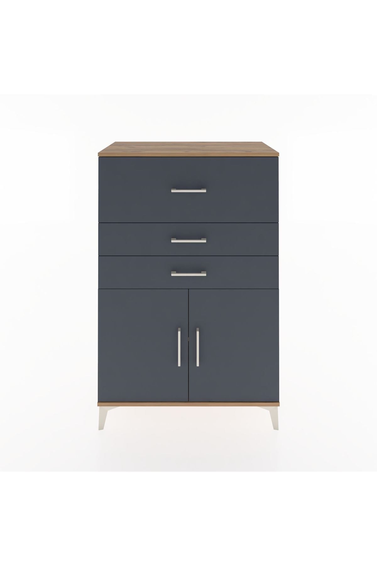 Hyperion Dolap Tek Raflı 3 Çekmeceli 2 Kapaklı 88x44x134 Çam-Antrasit