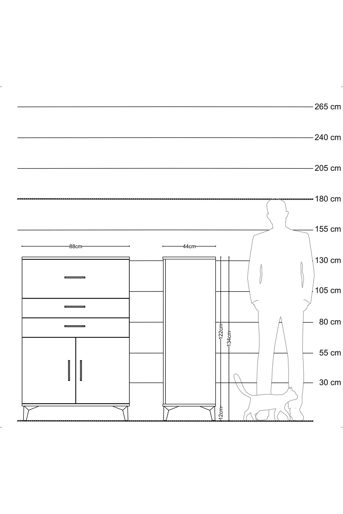 Hyperion Dolap Tek Raflı 3 Çekmeceli 2 Kapaklı 88x44x134 Çam-Antrasit