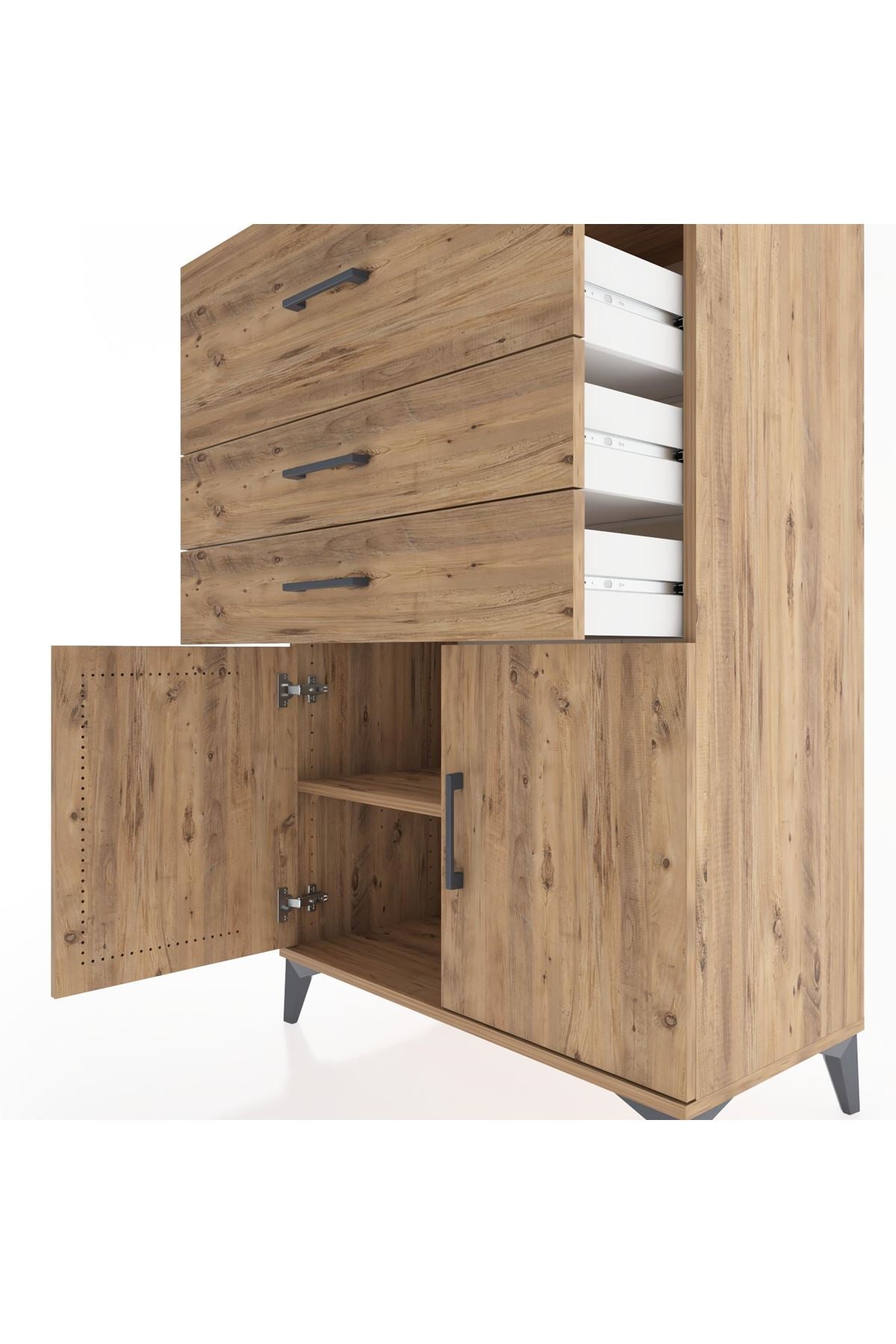 Hyperion Dolap Tek Raflı 3 Çekmeceli 2 Kapaklı 88x44x134 - S51M024V9B