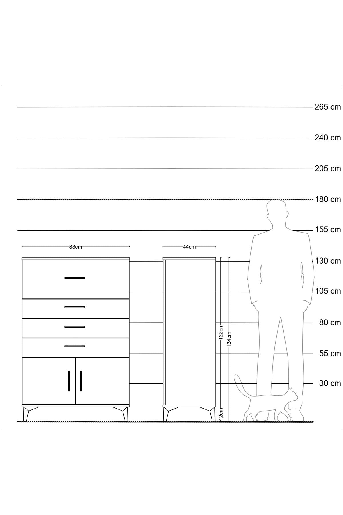 Hyperion Dolap 4 Çekmeceli 2 Kapaklı 88x44x134 Aytaşı-Antrasit