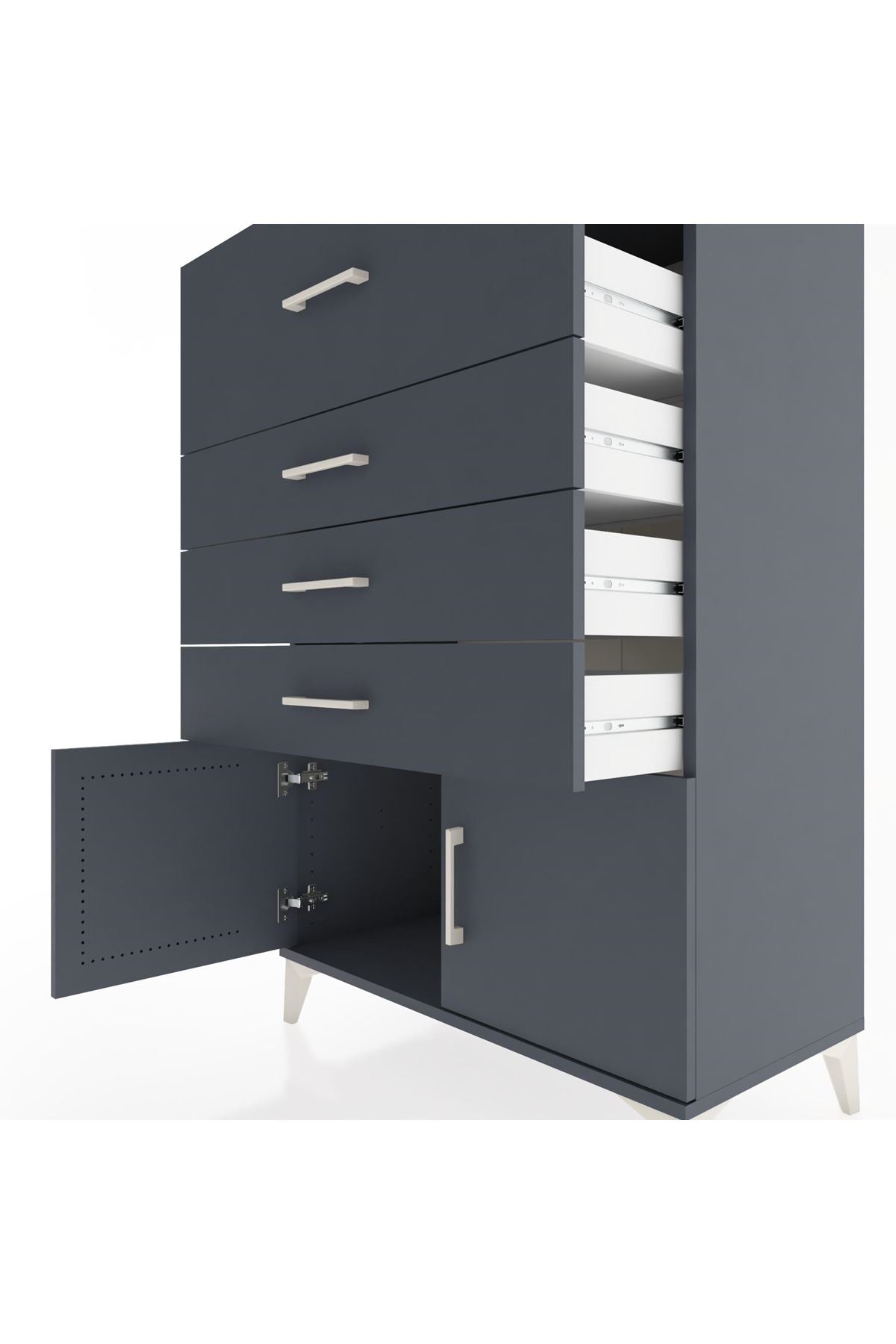 Hyperion Dolap 4 Çekmeceli 2 Kapaklı 88x44x134 Antrasit-Antrasit