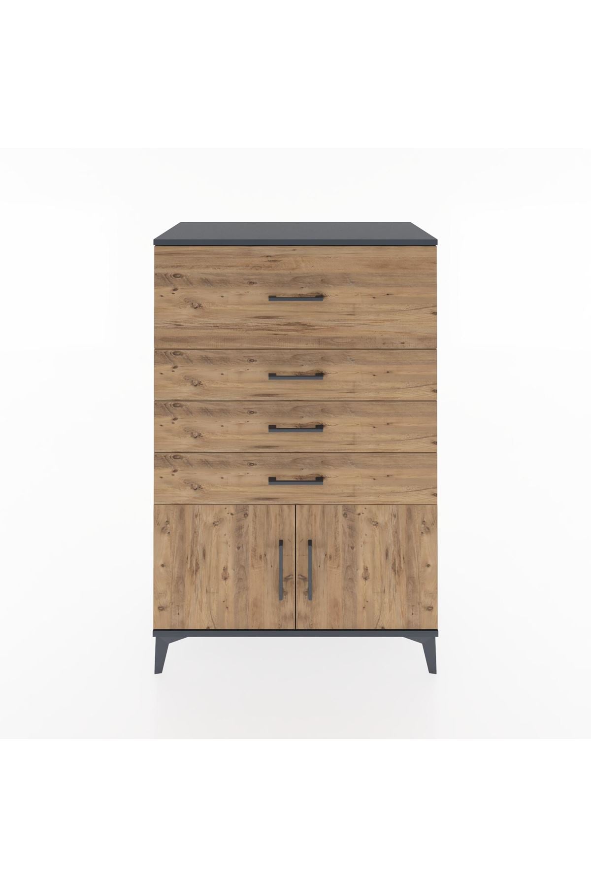 Hyperion Dolap 4 Çekmeceli 2 Kapaklı 88x44x134 Antrasit-Çam