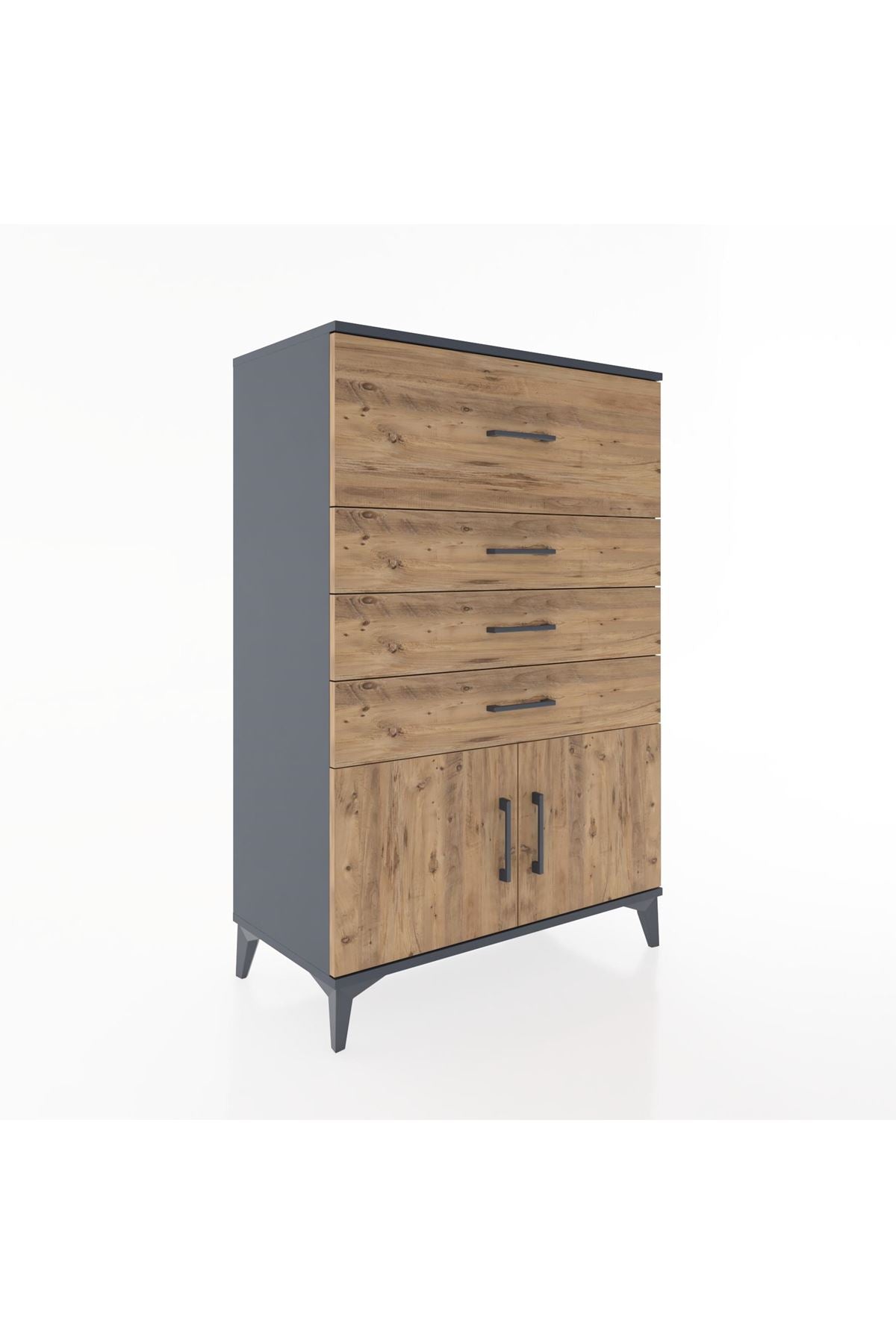 Hyperion Dolap 4 Çekmeceli 2 Kapaklı 88x44x134 Antrasit-Çam