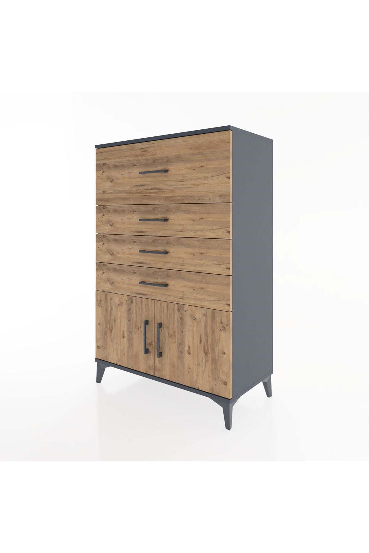 Hyperion Dolap 4 Çekmeceli 2 Kapaklı 88x44x134 Antrasit-Çam
