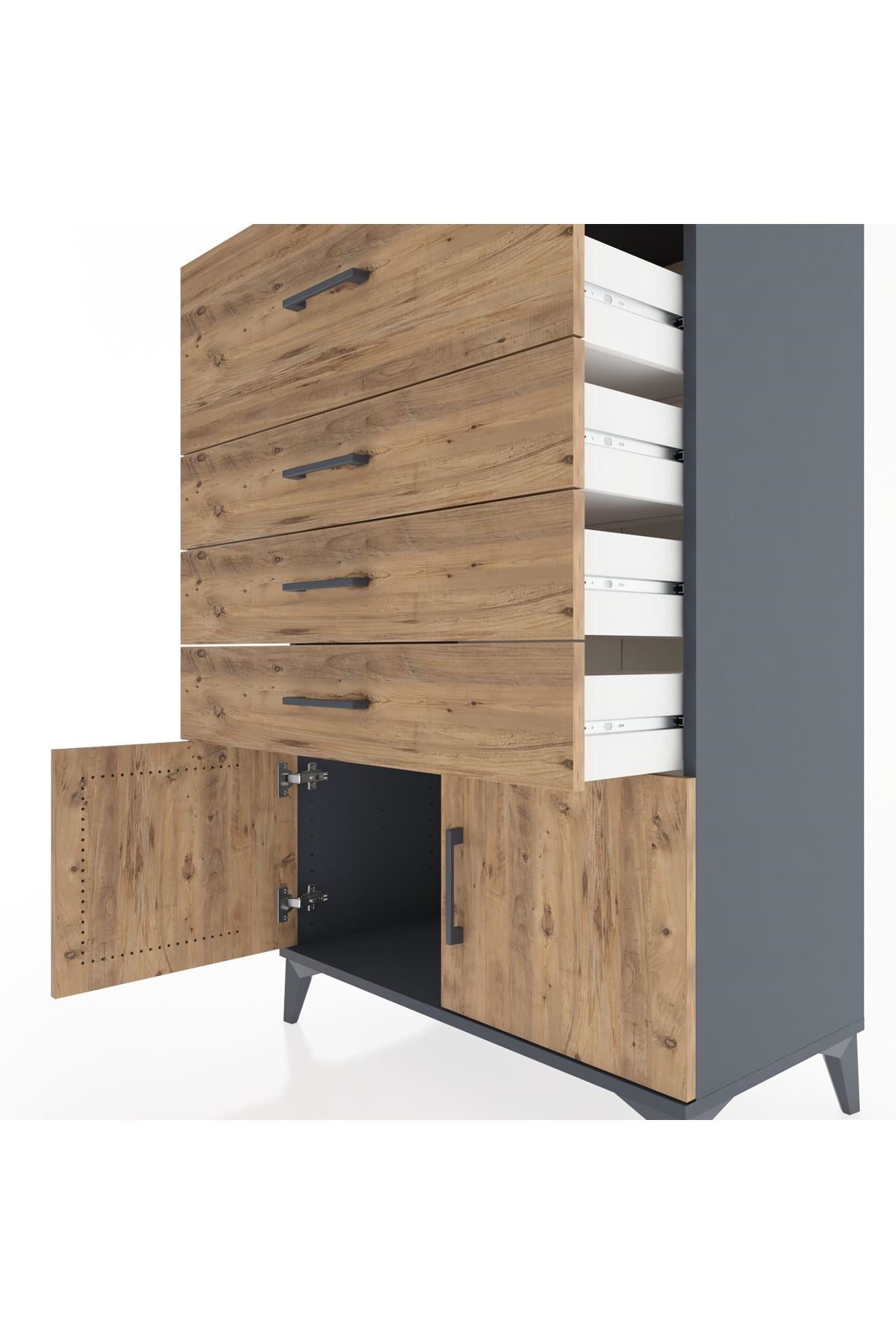Hyperion Dolap 4 Çekmeceli 2 Kapaklı 88x44x134 Antrasit-Çam