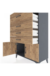 Hyperion Dolap 4 Çekmeceli 2 Kapaklı 88x44x134 Antrasit-Çam
