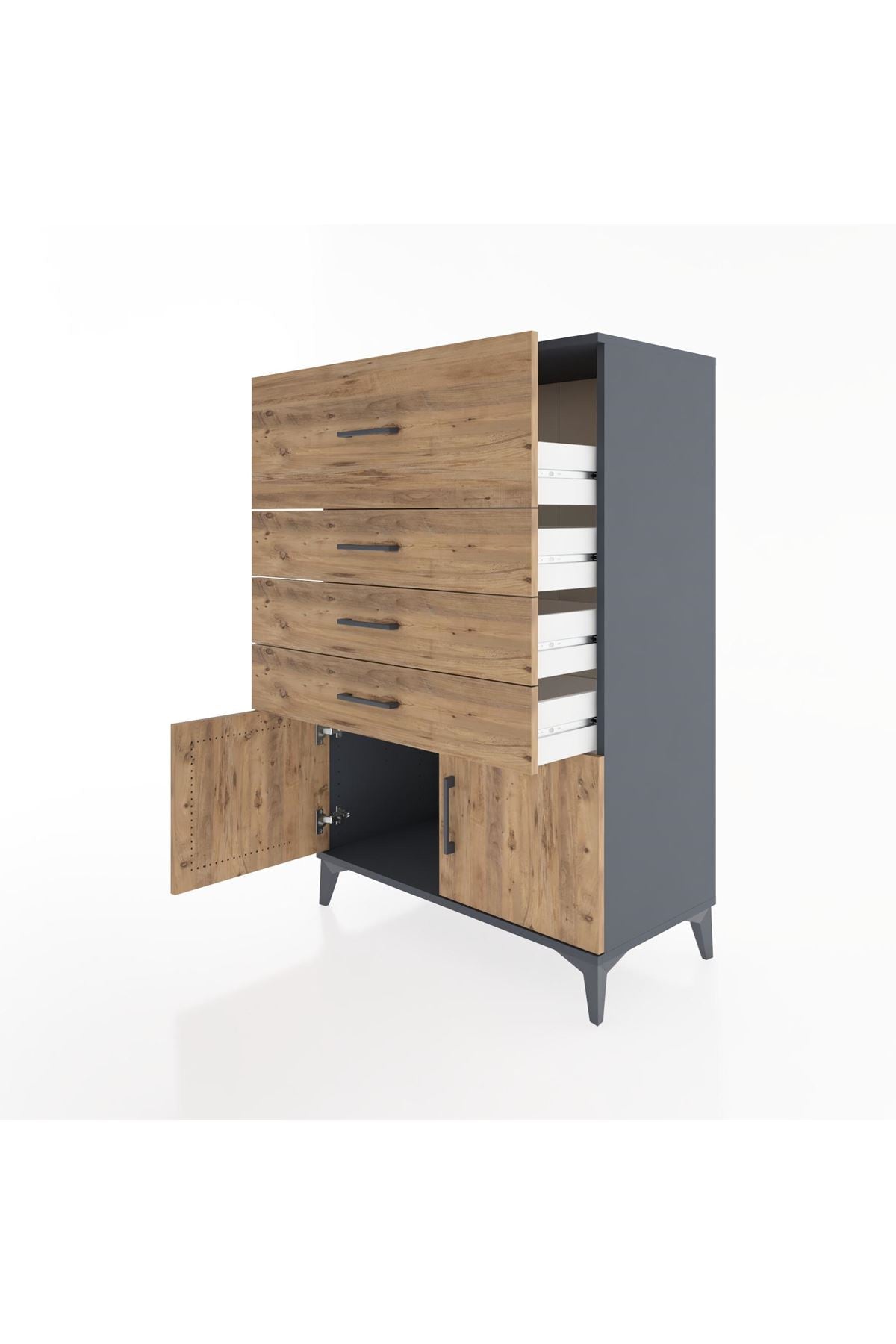 Hyperion Dolap 4 Çekmeceli 2 Kapaklı 88x44x134 Antrasit-Çam