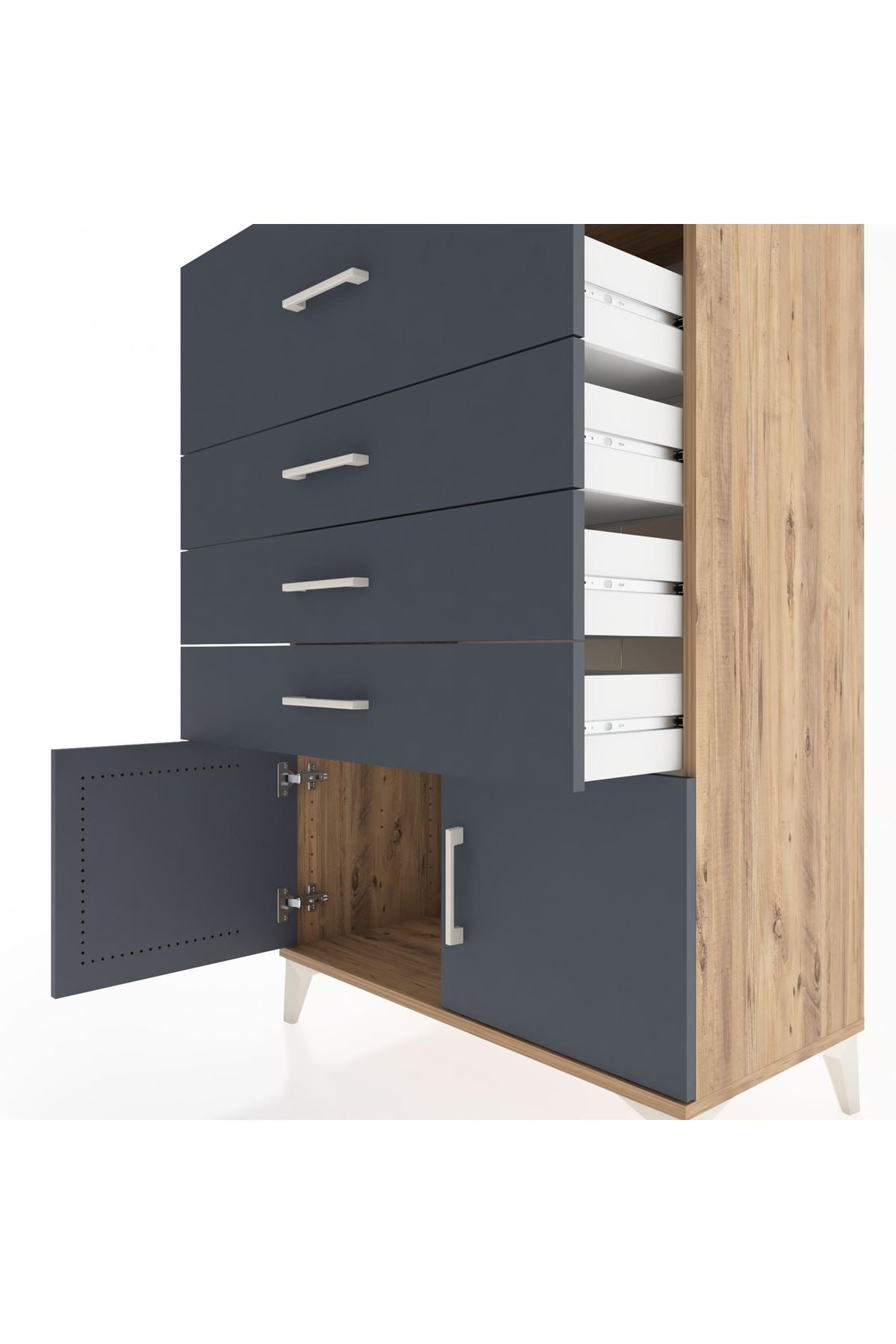 Hyperion Dolap 4 Çekmeceli 2 Kapaklı 88x44x134 Çam-Antrasit