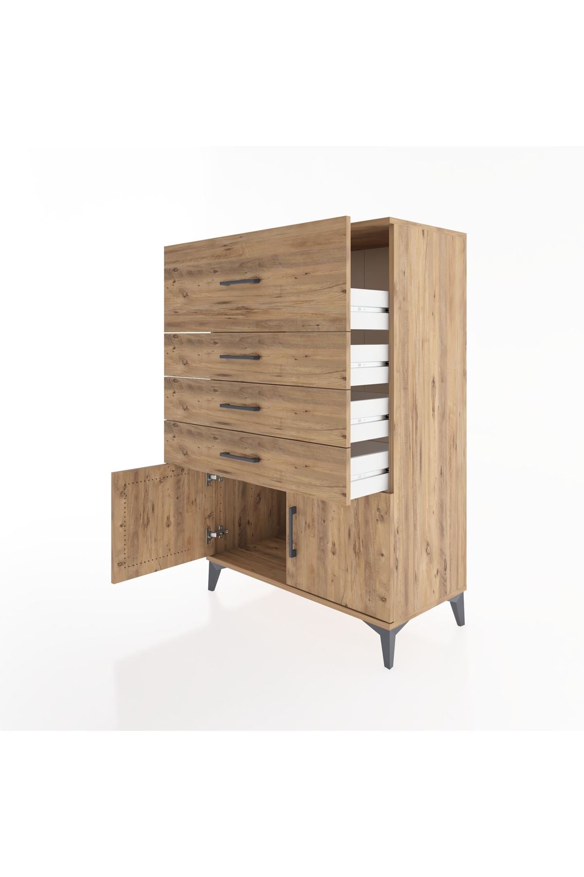 Hyperion Dolap 4 Çekmeceli 2 Kapaklı 88x44x134 Çam-Çam