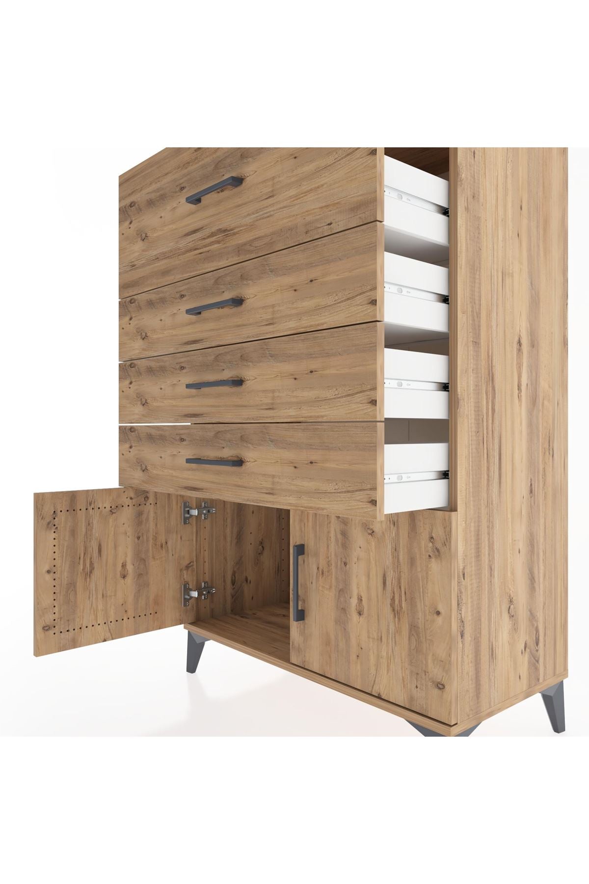 Hyperion Dolap 4 Çekmeceli 2 Kapaklı 88x44x134 Çam-Çam