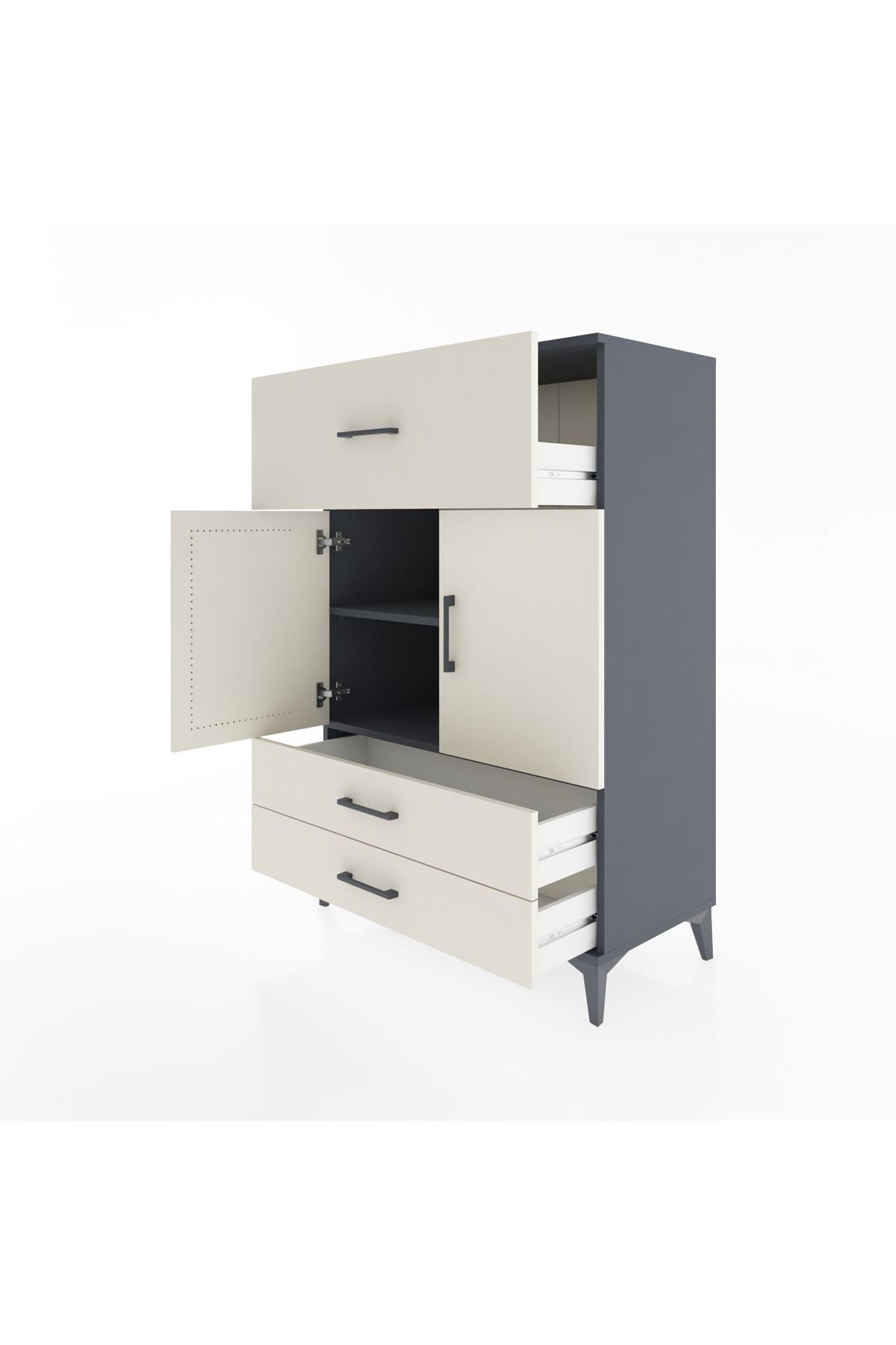 Hyperion Dolap 2 Raflı 3 Çekmeceli 2 Kapaklı 88x44x134 Antrasit-Aytaşı