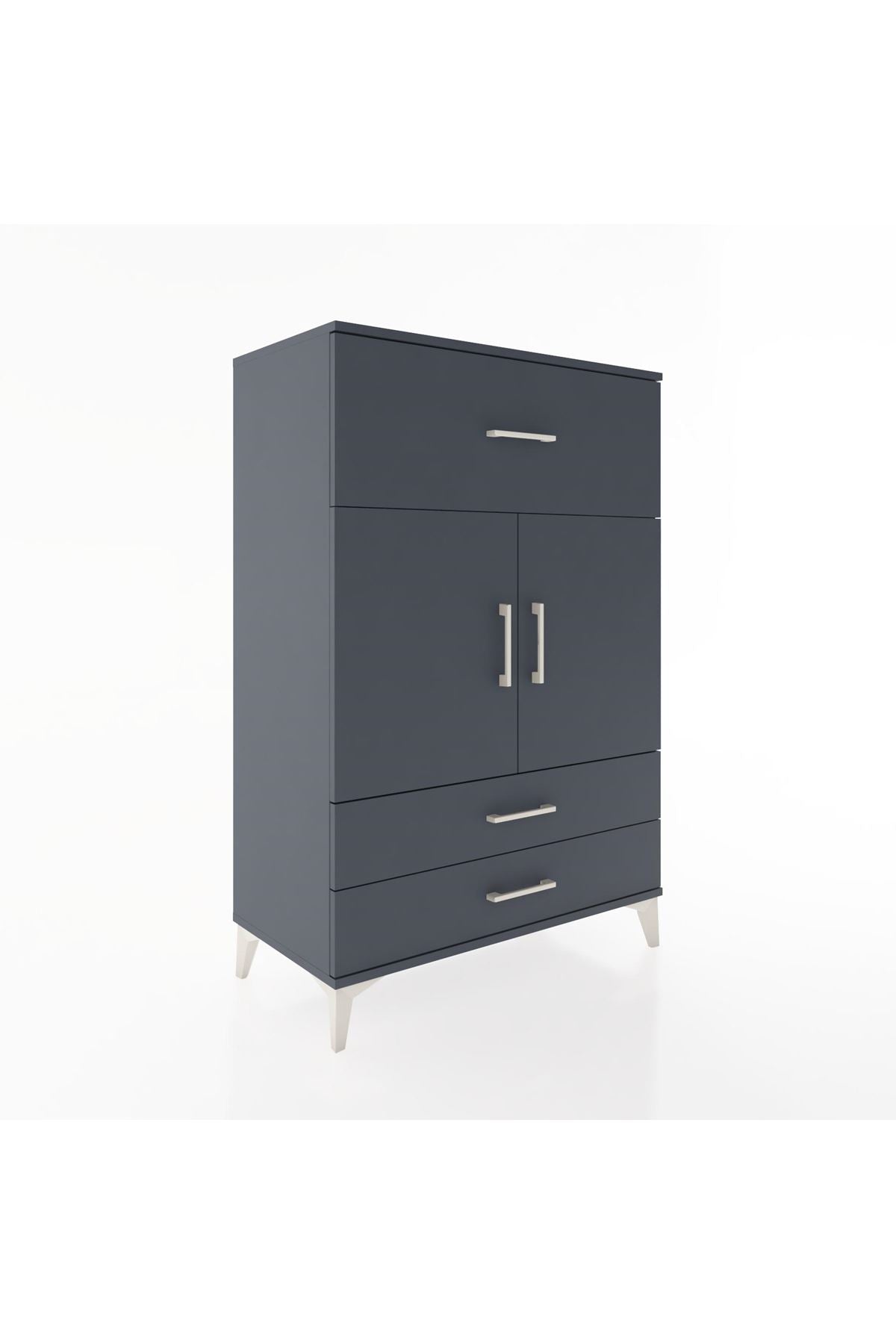 Hyperion Dolap 2 Raflı 3 Çekmeceli 2 Kapaklı 88x44x134 Antrasit-Antrasit