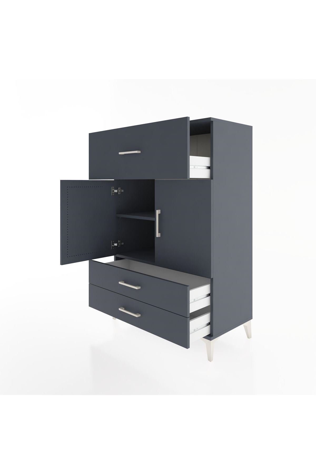 Hyperion Dolap 2 Raflı 3 Çekmeceli 2 Kapaklı 88x44x134 Antrasit-Antrasit