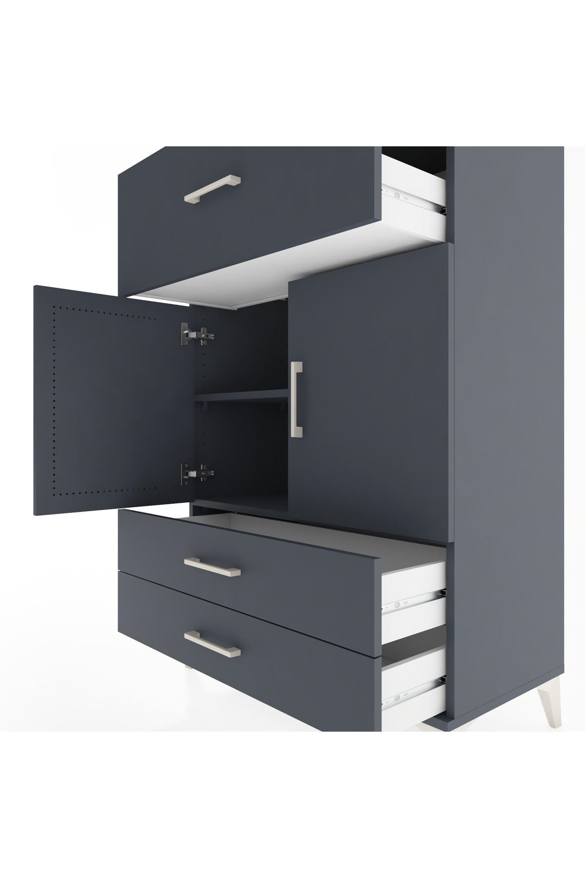 Hyperion Dolap 2 Raflı 3 Çekmeceli 2 Kapaklı 88x44x134 Antrasit-Antrasit