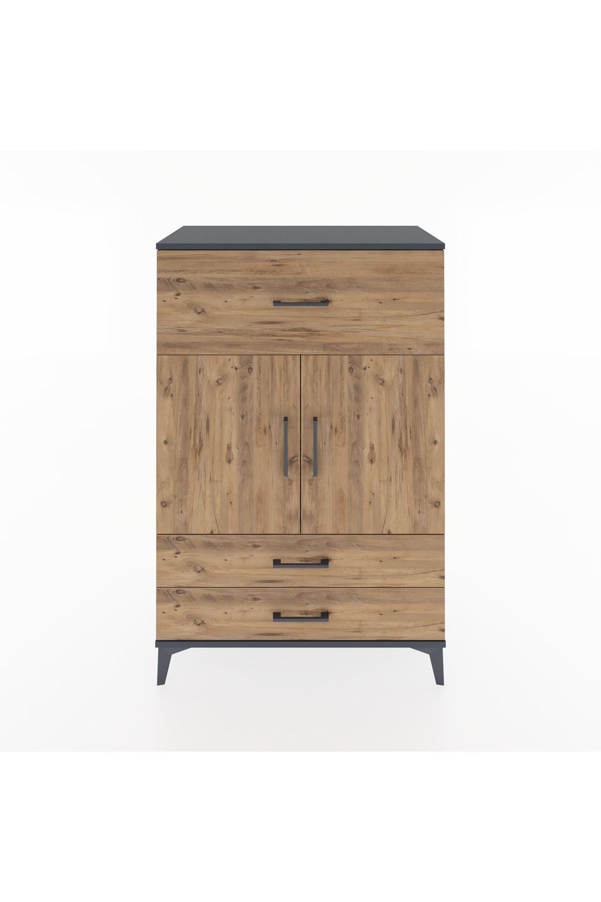 Hyperion Dolap 2 Raflı 3 Çekmeceli 2 Kapaklı 88x44x134 Antrasit-Çam