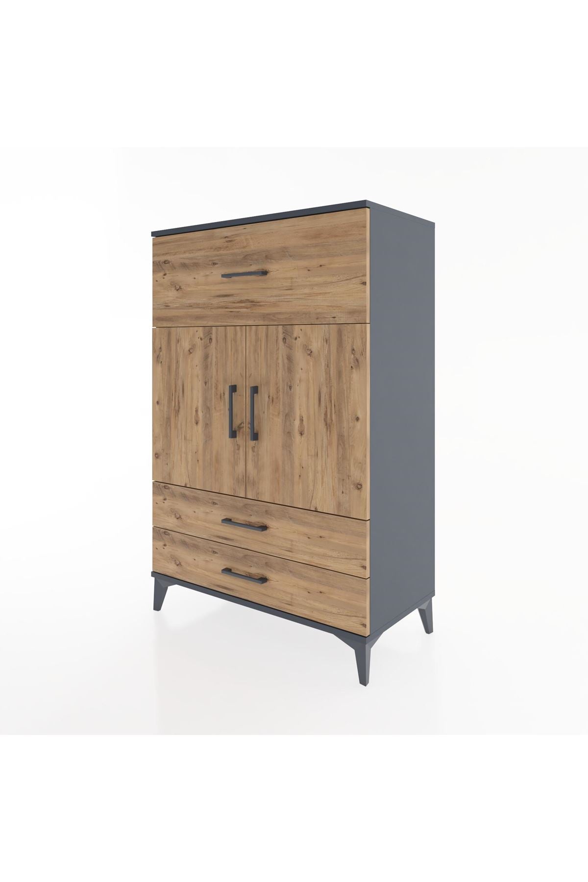 Hyperion Dolap 2 Raflı 3 Çekmeceli 2 Kapaklı 88x44x134 Antrasit-Çam