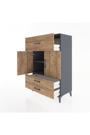 Hyperion Dolap 2 Raflı 3 Çekmeceli 2 Kapaklı 88x44x134 Antrasit-Çam