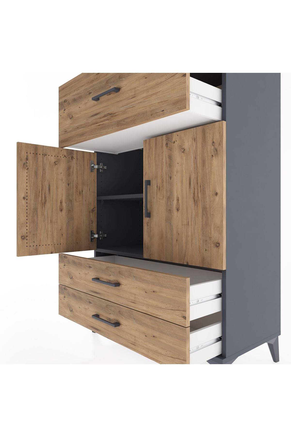 Hyperion Dolap 2 Raflı 3 Çekmeceli 2 Kapaklı 88x44x134 Antrasit-Çam