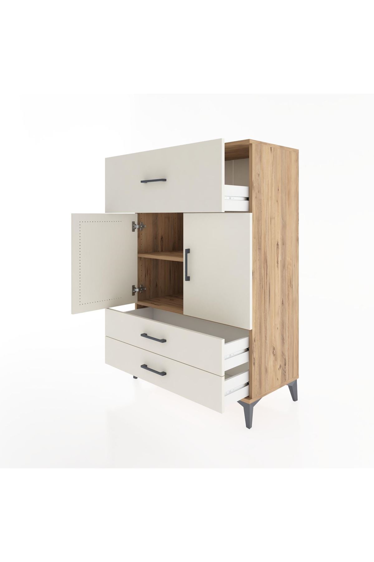 Hyperion Dolap 2 Raflı 3 Çekmeceli 2 Kapaklı 88x44x134 Çam-Aytaşı