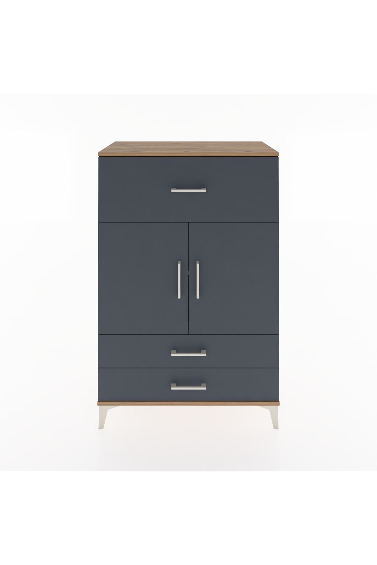 Hyperion Dolap 2 Raflı 3 Çekmeceli 2 Kapaklı 88x44x134 Çam-Antrasit