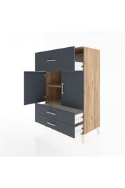 Hyperion Dolap 2 Raflı 3 Çekmeceli 2 Kapaklı 88x44x134 Çam-Antrasit