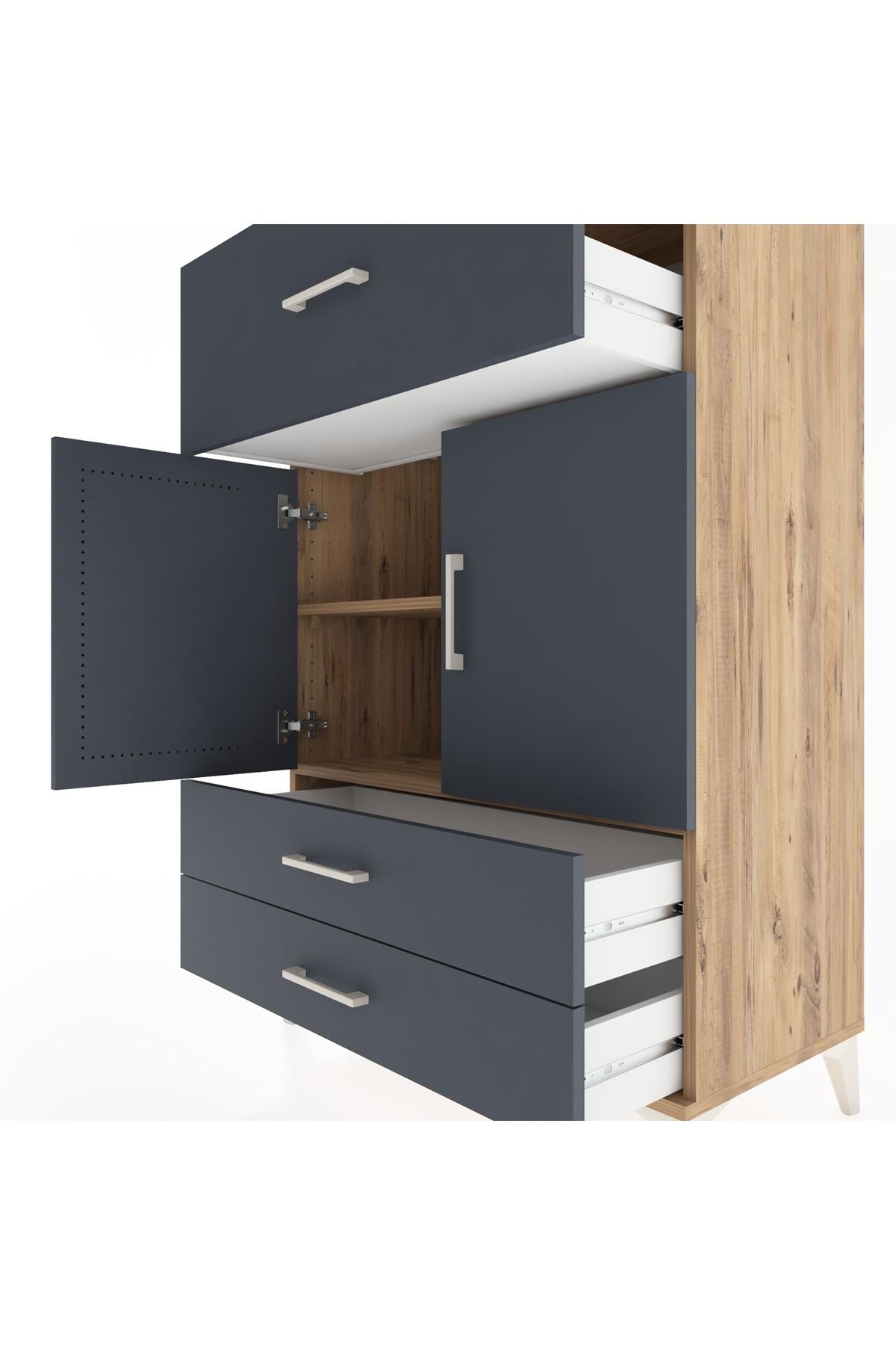 Hyperion Dolap 2 Raflı 3 Çekmeceli 2 Kapaklı 88x44x134 Çam-Antrasit